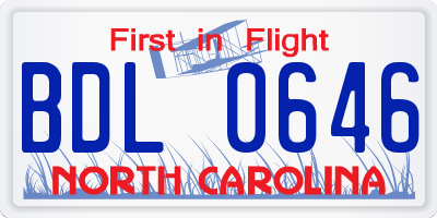 NC license plate BDL0646