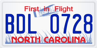 NC license plate BDL0728
