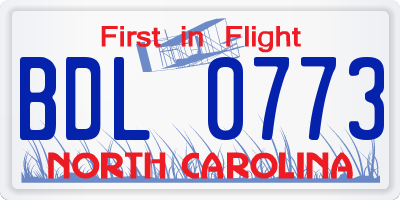NC license plate BDL0773