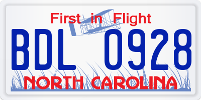 NC license plate BDL0928