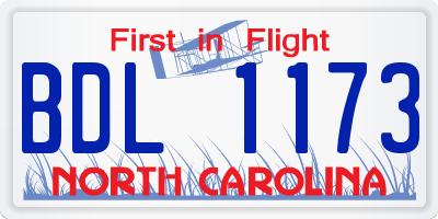 NC license plate BDL1173