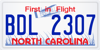 NC license plate BDL2307