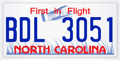 NC license plate BDL3051