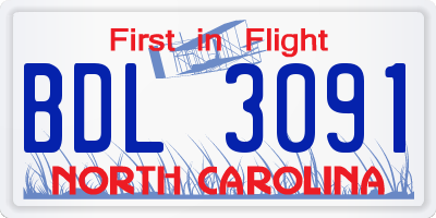 NC license plate BDL3091