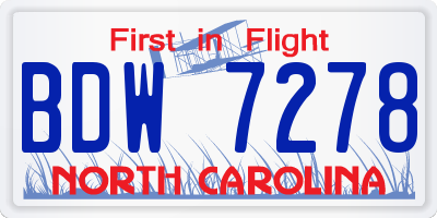 NC license plate BDW7278