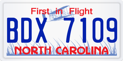 NC license plate BDX7109