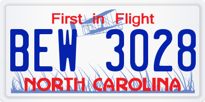 NC license plate BEW3028