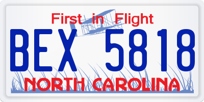 NC license plate BEX5818