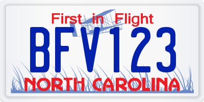 NC license plate BFV123