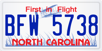 NC license plate BFW5738