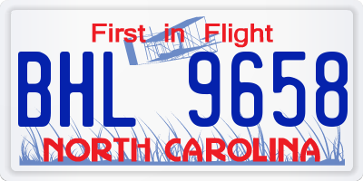 NC license plate BHL9658