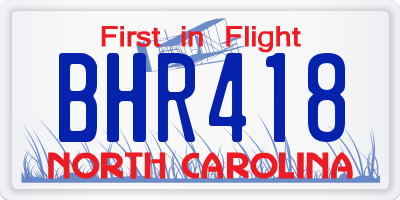 NC license plate BHR418