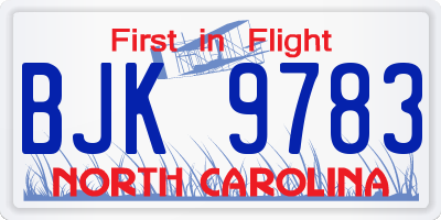 NC license plate BJK9783