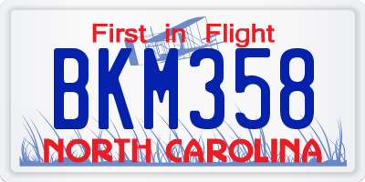 NC license plate BKM358