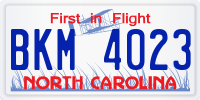 NC license plate BKM4023