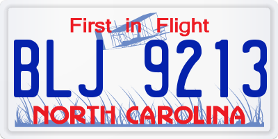 NC license plate BLJ9213