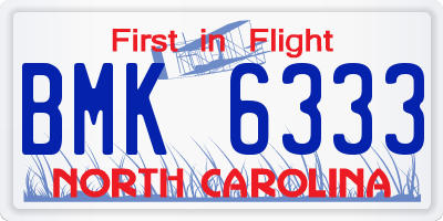 NC license plate BMK6333