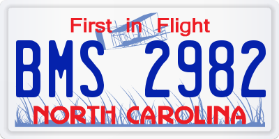 NC license plate BMS2982