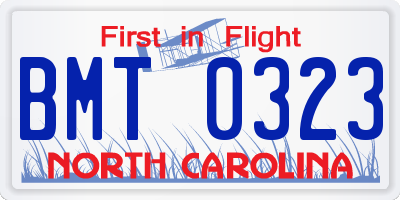NC license plate BMT0323