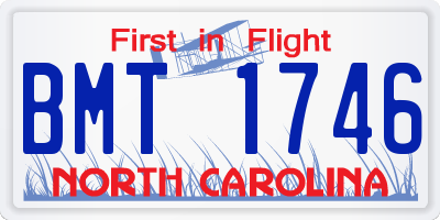 NC license plate BMT1746