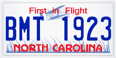 NC license plate BMT1923