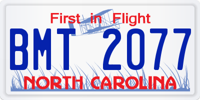 NC license plate BMT2077