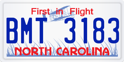 NC license plate BMT3183