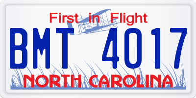 NC license plate BMT4017