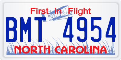 NC license plate BMT4954