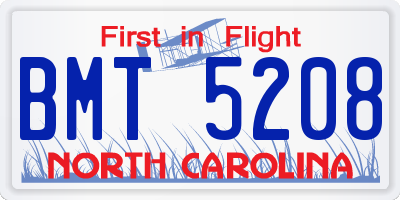 NC license plate BMT5208