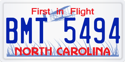 NC license plate BMT5494