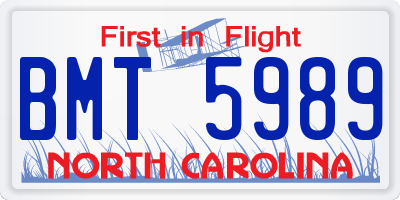 NC license plate BMT5989