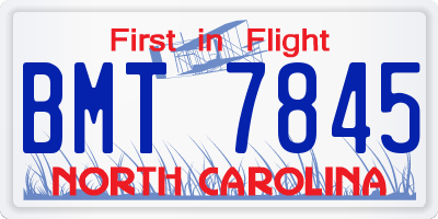 NC license plate BMT7845