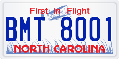 NC license plate BMT8001