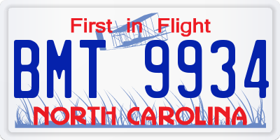 NC license plate BMT9934