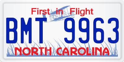 NC license plate BMT9963