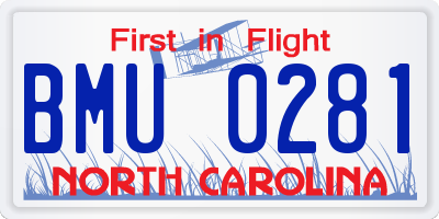 NC license plate BMU0281