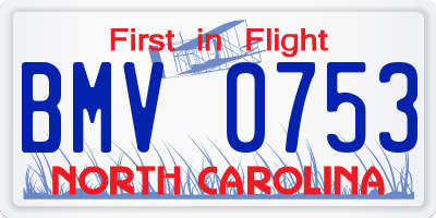 NC license plate BMV0753