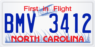 NC license plate BMV3412