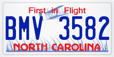 NC license plate BMV3582
