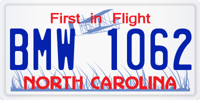 NC license plate BMW1062