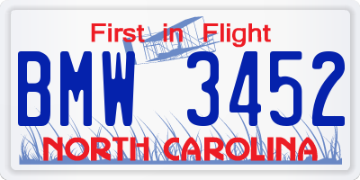 NC license plate BMW3452