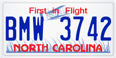 NC license plate BMW3742