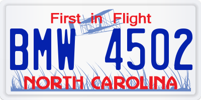 NC license plate BMW4502