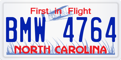 NC license plate BMW4764