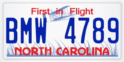 NC license plate BMW4789