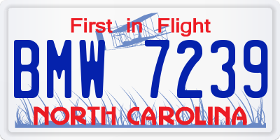 NC license plate BMW7239