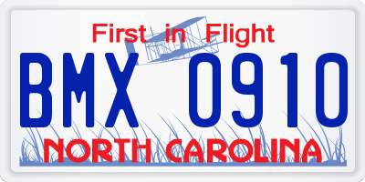 NC license plate BMX0910