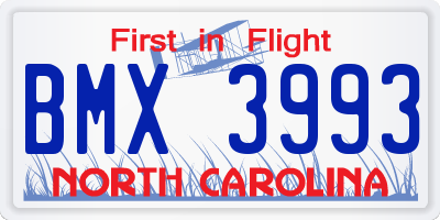NC license plate BMX3993
