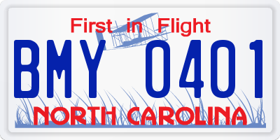 NC license plate BMY0401